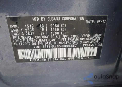 2018 Subaru Legacy 2.5I Premium z USA, uszkodzony, nr VIN 4S3BNAF65J3006887